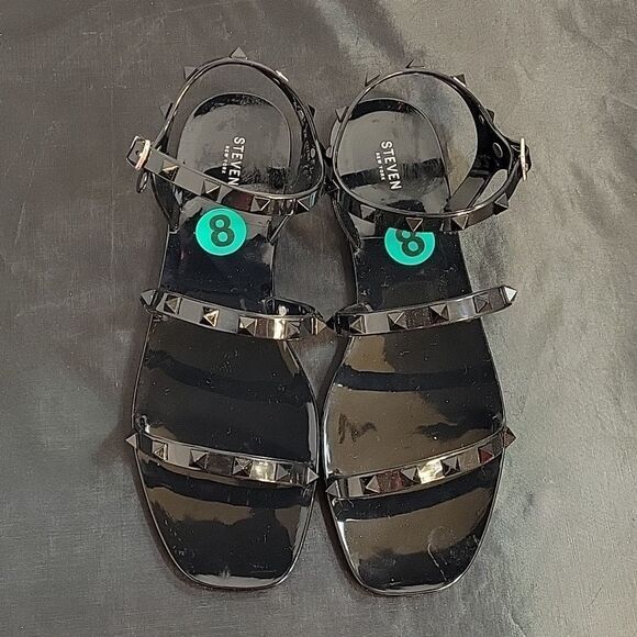 BRAND NEW STEVEN NEW YORK OPEN STUDDED DETAILS ANKLE STRAP WITH BUCKLE SANDAL - Picture 3 of 13